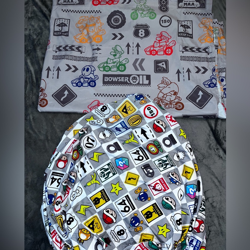 Super Mario Bros Nintendo Mario Kart Gray Twin Flat & Fitted Sheet Set